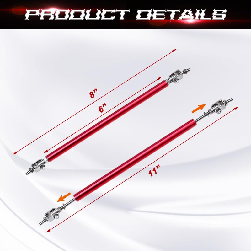 x xotic tech 2pc Adjustable 8"-11" Front Bumper Lip Splitter Diffuser Strut Rod Tie Bars Splitter Support Rod Compatible with Most Vehicles [Red] - Image 3